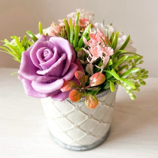 IN STOCK, Bucket XS with 3 soap flowers, mix 4