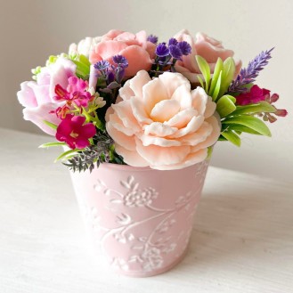 IN STOCK, Bucket with 5 soap flowers, mix 1