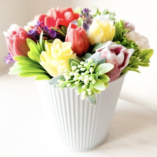 IN STOCK, Tulips in bucket XXL, 15 soap flowers, mix 3
